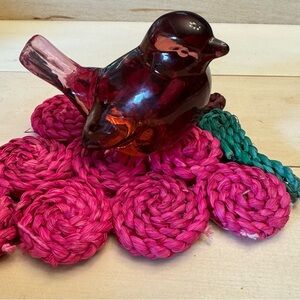 Signed Fenton Glass Dusty Rose Glass Bird Figurine Vintage